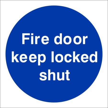 Blue Fire Door Keep Locked Shut mandatory safety sign