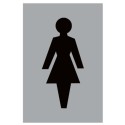 Female toilet sign with black female washroom symbol on aluminium background