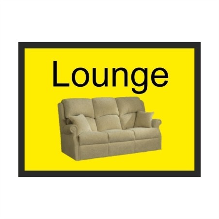 Lounge dementia door sign with sofa image and high-contrast text