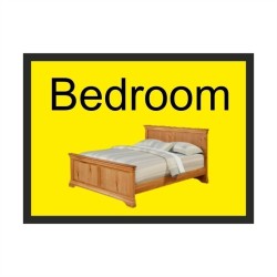 Bedroom dementia door sign with bed image and high-contrast text