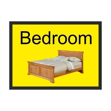 Bedroom dementia door sign with bed image and high-contrast text