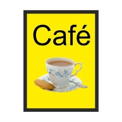 Cafe dementia door sign with realistic cup of tea image and high-contrast text