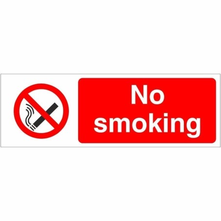 No Smoking door sign with prohibition symbol and bold white text on a red background