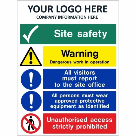 Warning Dangerous Work In Operation Site Safety Sign With or Without Your Logo 800mm x 1200mm - 4mm Corex