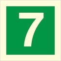 Glow in the dark fire safety sign displaying the number 7 for emergency stairway identification