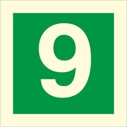 Glow in the dark Number 9 floor identification sign