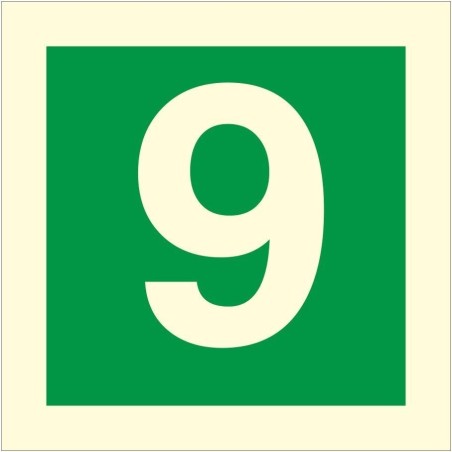 Glow in the dark Number 9 floor identification sign