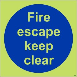 Glow in the Dark Fire Escape Keep Clear photoluminescent mandatory sign