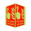 Glow in the dark fire alarm call point projecting safety sign