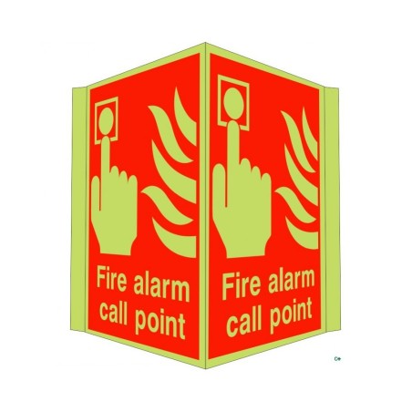 Glow in the dark fire alarm call point projecting safety sign
