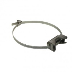 Universal channel clamp with 18 inch stainless steel strap banding for mounting signs to posts