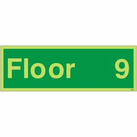Floor 9 Glow In The Dark Floor Level Sign | Safety Signs UK